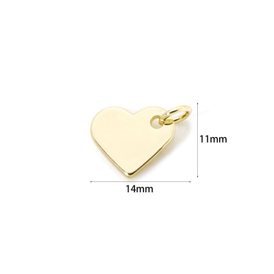 Immagine di 5 Pz Ecologico Ottone San Valentino Ciondoli 18K Vero Oro Placcato Cuore Liscio 14mm x 11mm