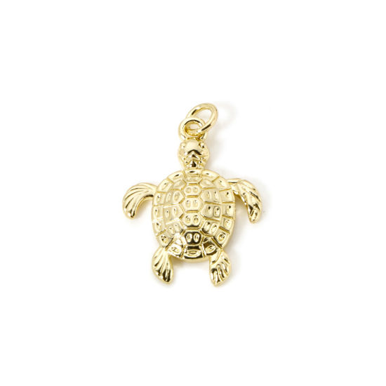 Bild von 2 Stück Umweltfreundlich Messing Ozean Schmuck Charms 18K Echtgold plattiert Schildkroete 26mm x 17.5mm