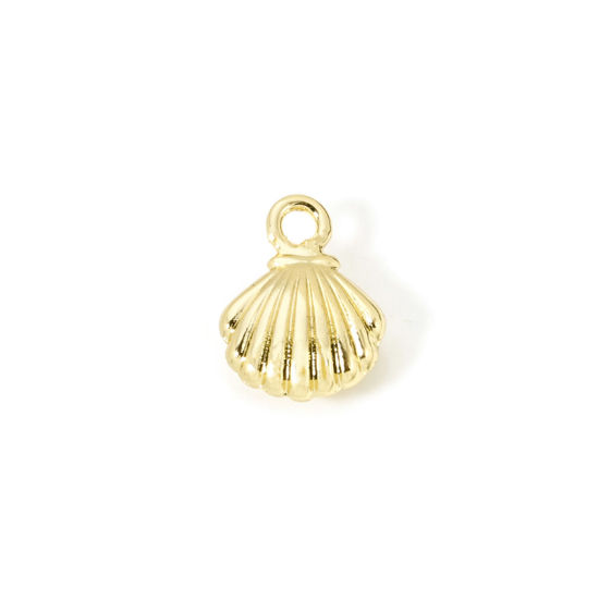 Bild von 2 Stück Umweltfreundlich Messing Ozean Schmuck Charms 18K Echtgold plattiert Muschel 3D 14mm x 10mm