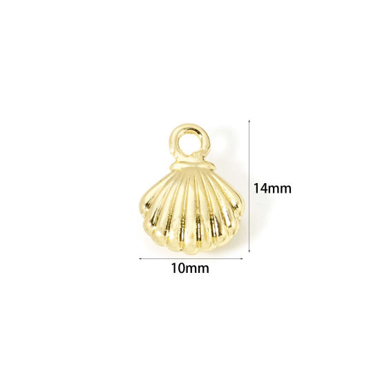 Image de 2 Pcs Breloques Bijoux d'Océan Respectueux de la Nature en Laiton Plaqué Or Véritable 18K Coquille 3D 14mm x 10mm