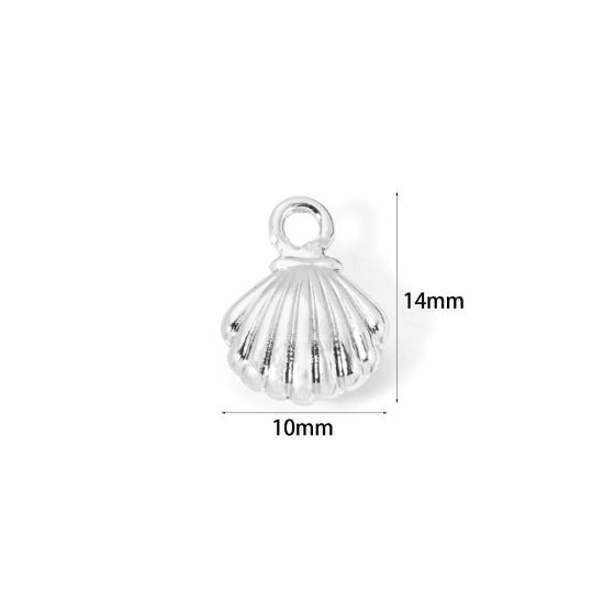 Image de 2 Pcs Breloques Bijoux d'Océan Respectueux de la Nature en Laiton Plaqué Platine Véritable Coquille 3D à Zircone Cubique Clair 14mm x 10mm