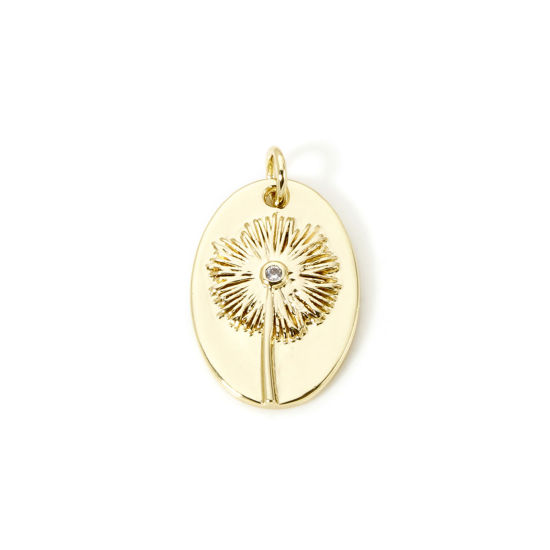 Picture of 2 PCs Eco-friendly Brass Flora Collection Charms 18K Real Gold Plated Oval Flower 23mm x 14mm