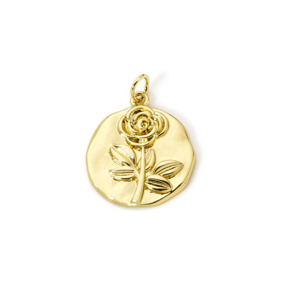 Picture of 2 PCs Eco-friendly Brass Flora Collection Charms 18K Real Gold Plated Rose Flower 24mm x 18mm