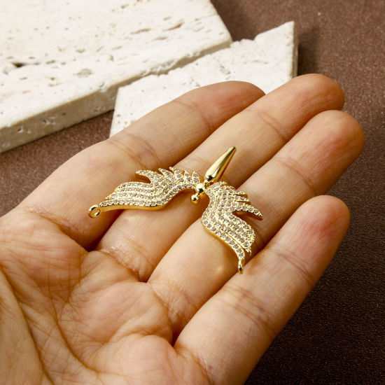 Bild von 1 Stück Umweltfreundlich Messing Steckverbinder Charms Anhänger 18K Echtgold plattiert Flügel Micro Pave Klar Kubischer Zirkon 3.7cm x 3cm