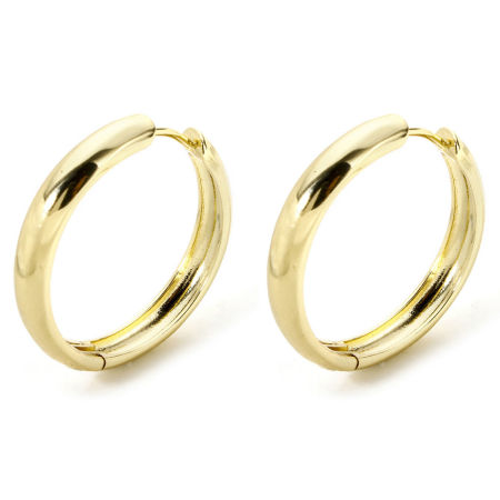Picture of Eco-friendly Stylish Simple 18K Real Gold Plated Brass Round Hoop Earrings For Women Valentine's Day