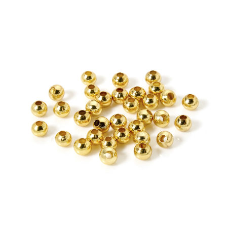 Imagen de 100 Unidades Respetuoso del Medio Ambiente Latón Cuentas Para Hacer Joyas De Bricolaje Al Por Mayor 18K Oro Real Chapado Ronda 4mm Diámetro, Agujero: Aprox 1.2mm