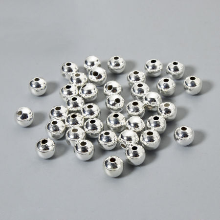 Picture of 50 PCs Eco-friendly Brass Beads For DIY Jewelry Making Wholesale 925 Sterling Silver Plated Round 5mm Dia., Hole: Approx 1.4mm
