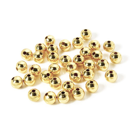 Picture of 50 PCs Eco-friendly Brass Beads For DIY Jewelry Making Wholesale 14K Real Gold Plated Round 6mm Dia., Hole: Approx 1.2mm