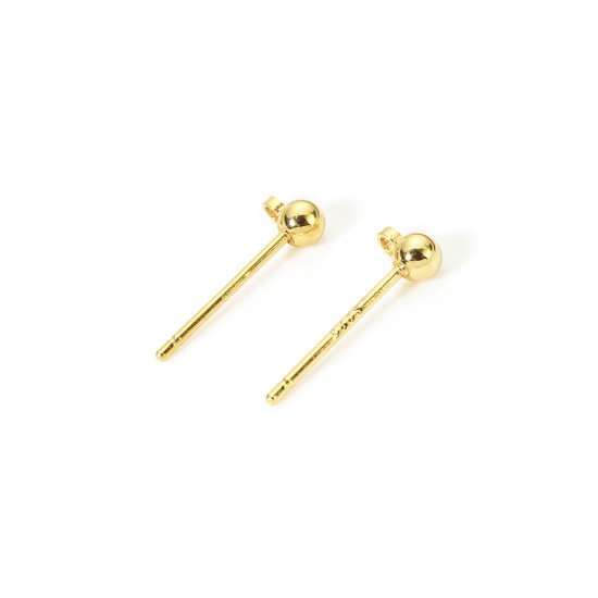 Immagine di 10 Pz Ecologico Ottone Orecchini a Perno 14K Vero Oro Placcato Palla Con Loop 5mm x 3mm, Posta / Filo Dimensione: (20 misura)
