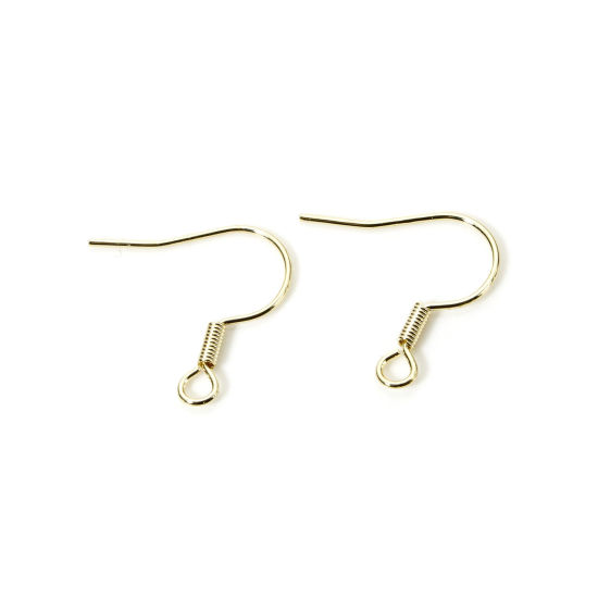 Bild von 20 Stück Umweltfreundlich Messing Ohrhaken-Ohrringe für DIY-Schmuckherstellungszubehör 14K Echtgold plattiert Fischhaken Mit Öse 18mm x 17mm, Drahtst?rke: (22 gauge)