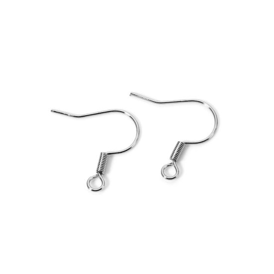 Bild von 20 Stück Umweltfreundlich Messing Ohrhaken-Ohrringe für DIY-Schmuckherstellungszubehör Echt Platin plattiert Fischhaken Mit Öse 18mm x 17mm, Drahtst?rke: (22 gauge)