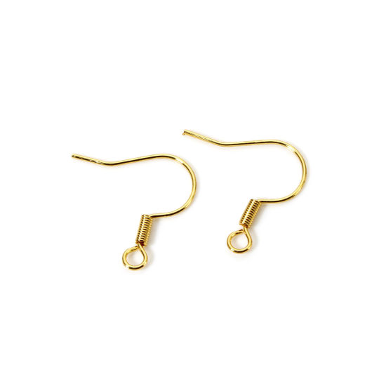 Bild von 20 Stück Umweltfreundlich Messing Ohrhaken-Ohrringe für DIY-Schmuckherstellungszubehör 18K Echtgold plattiert Fischhaken Mit Öse 18mm x 17mm, Drahtst?rke: (22 gauge)