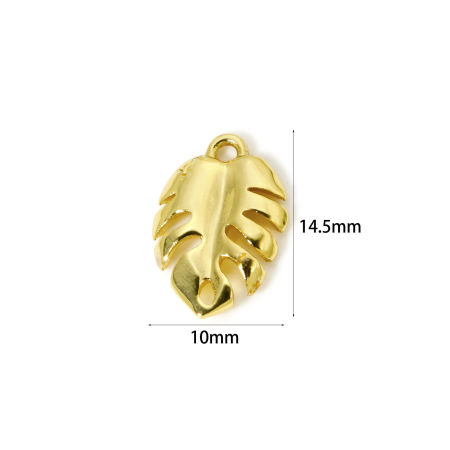 Imagen de 2 Unidades Latón Colección Flora Colgantes Chapado en Oro de 18K Hoja de Monstera Hueco 14.5mm x 10mm