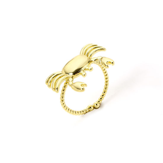 Bild von 1 Stück Umweltfreundlich Stilvoll Ozean Schmuck 18K Echtgold plattiert Messing Offen Krabbe Ring Für Frauen Valentinstag 16.9mm（US Größe:6.5)