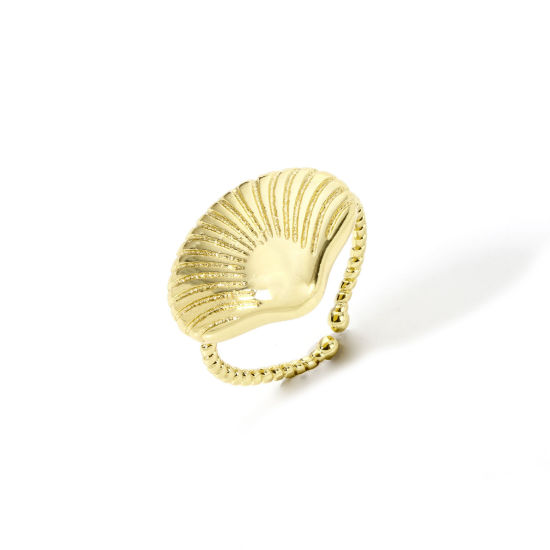 Bild von 1 Stück Umweltfreundlich Stilvoll Ozean Schmuck 18K Echtgold plattiert Messing Offen Muschel Ring Für Frauen Valentinstag 16.9mm（US Größe:6.5)