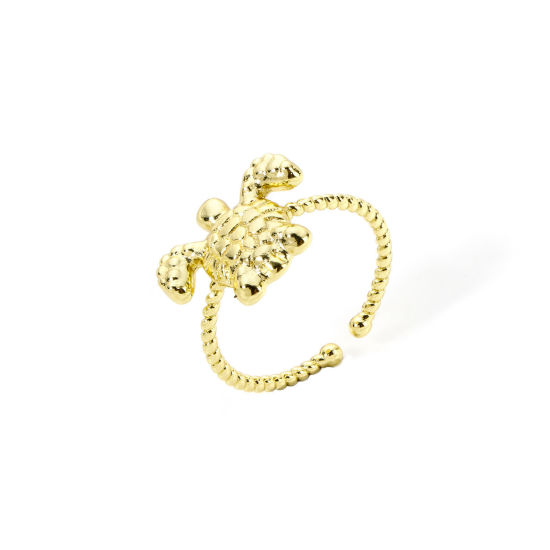 Bild von 1 Stück Umweltfreundlich Stilvoll Ozean Schmuck 18K Echtgold plattiert Messing Offen Schildkroete Ring Für Frauen Valentinstag 16.9mm（US Größe:6.5)