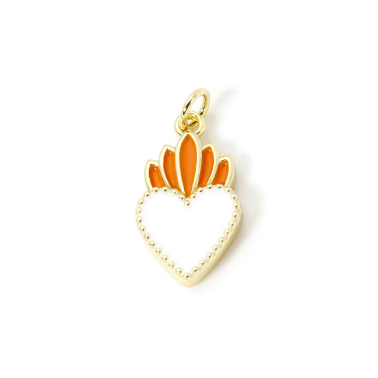 Picture of 1 Piece Eco-friendly Brass Religious Charms 18K Real Gold Plated White Enamel Ex Voto Heart 23mm x 11mm