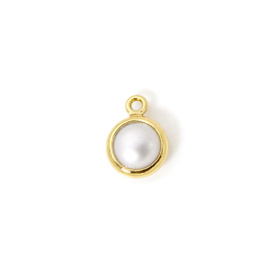 Picture of 2 PCs Eco-friendly Brass Charms 18K Real Gold Plated Grayish White Round Imitation Pearl 9mm x 7mm