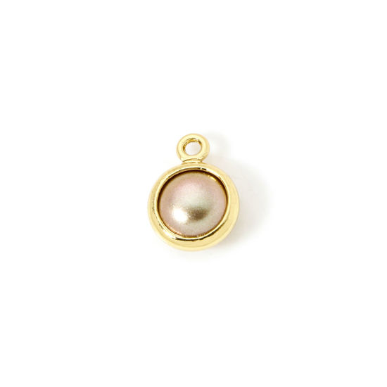 Picture of 2 PCs Eco-friendly Brass Charms 18K Real Gold Plated Champagne Round Imitation Pearl 9mm x 7mm