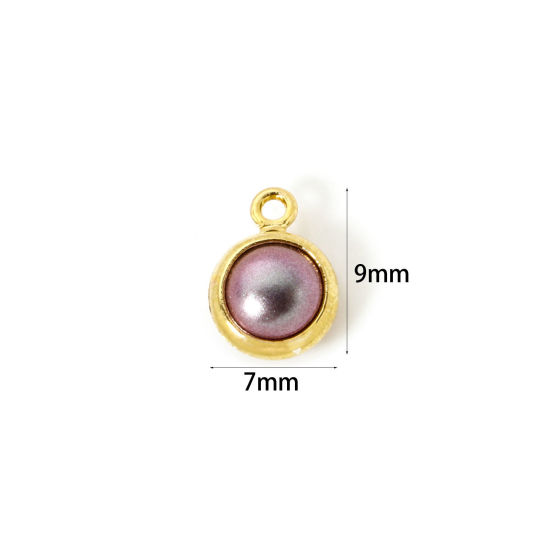 Picture of 2 PCs Eco-friendly Brass Charms 18K Real Gold Plated Rose Gold Round Imitation Pearl 9mm x 7mm