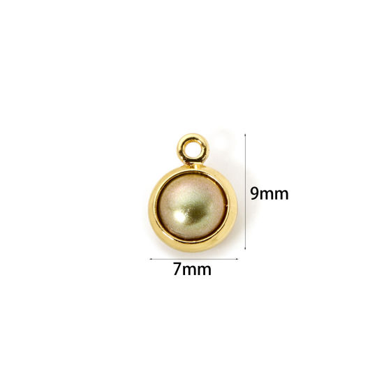 Picture of 2 PCs Eco-friendly Brass Charms 18K Real Gold Plated Golden Round Imitation Pearl 9mm x 7mm