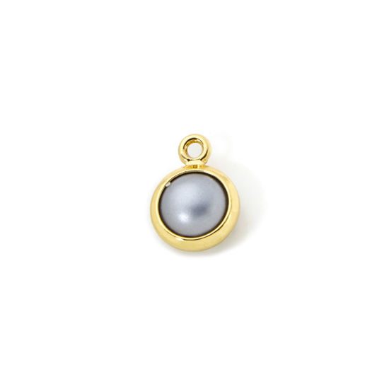 Picture of 2 PCs Eco-friendly Brass Charms 18K Real Gold Plated Gray Round Imitation Pearl 9mm x 7mm