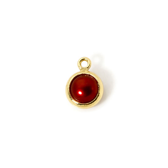 Picture of 2 PCs Eco-friendly Brass Charms 18K Real Gold Plated Red Round Imitation Pearl 9mm x 7mm