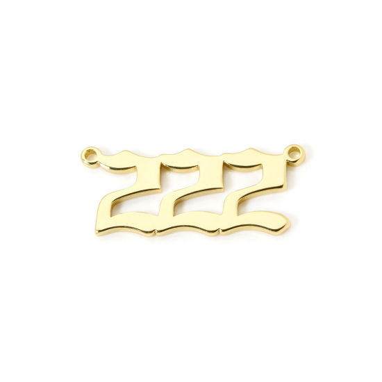 Picture of 2 PCs Eco-friendly Brass Connectors Charms Pendants 18K Real Gold Plated Angel Number Message " 222 " 28mm x 12mm