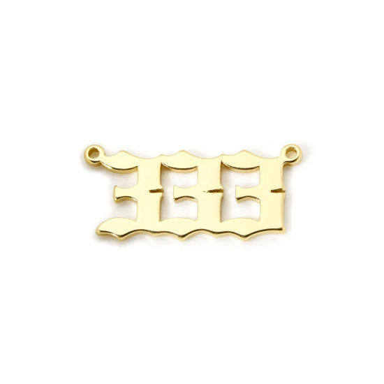 Picture of 2 PCs Eco-friendly Brass Connectors Charms Pendants 18K Real Gold Plated Angel Number Message " 333 " 27mm x 12mm