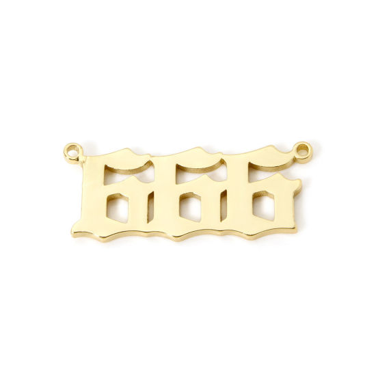 Picture of 2 PCs Eco-friendly Brass Connectors Charms Pendants 18K Real Gold Plated Angel Number Message " 666 " 3.2cm x 1.3cm