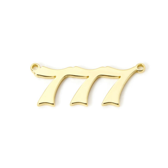 Picture of 2 PCs Eco-friendly Brass Connectors Charms Pendants 18K Real Gold Plated Angel Number Message " 777 " 3cm x 1.2cm