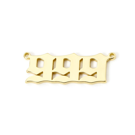 Picture of 2 PCs Eco-friendly Brass Connectors Charms Pendants 18K Real Gold Plated Angel Number Message " 999 " 3.2cm x 1.2cm