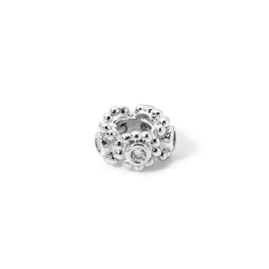 Image de 2 Pcs Perles d'Espacement Accessories pour DIY Fabrication de Bijoux de Bracelet Collection Végétale en Laiton Respectueux de la Nature Plaqué Platine Véritable Fleur Micro Pave à Zircone Cubique Clair 9mm Dia.