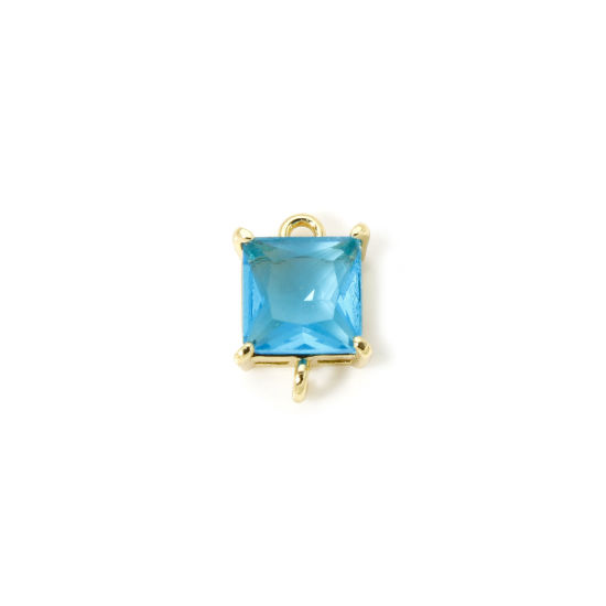 Bild von 2 Stück Umweltfreundlich Messing und Glas Monatsstein Steckverbinder Charms Anhänger 18K Echtgold plattiert Hellblau Dezember 10mm x 7mm