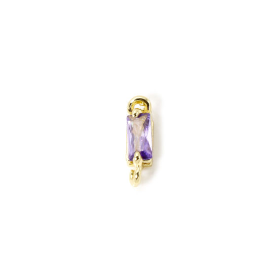 Bild von 2 Stück Umweltfreundlich Messing und Glas Monatsstein Steckverbinder Charms Anhänger 18K Echtgold plattiert Helllila Juni 10mm x 3mm