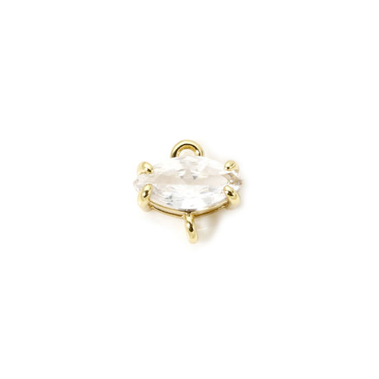 Bild von 2 Stück Umweltfreundlich Messing und Glas Monatsstein Steckverbinder Charms Anhänger 18K Echtgold plattiert Transparent Marquise April 8mm x 8mm