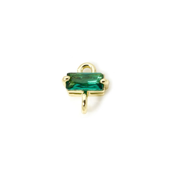 Bild von 2 Stück Umweltfreundlich Messing und Glas Monatsstein Steckverbinder Charms Anhänger 18K Echtgold plattiert Smaragd Rechteck Mai 7mm x 6mm