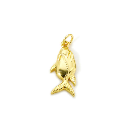 Picture of 2 PCs Eco-friendly Brass Ocean Jewelry Charms 18K Real Gold Plated Goldfish 24mm x 9mm