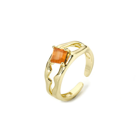 Image de 1 Pièce Bagues Ouvert en Laiton & Résine Respectueux de la Nature À la Mode Plaqué Or Véritable 18K Orange Pour Femmes 16.9mm (Taille d'US 6.5)