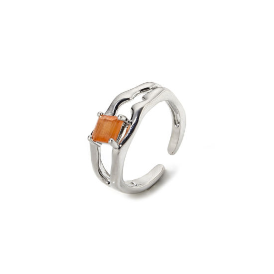 Image de 1 Pièce Bagues Ouvert en Laiton & Résine Respectueux de la Nature À la Mode Plaqué Platine Véritable Orange Pour Femmes 16.9mm (Taille d'US 6.5)