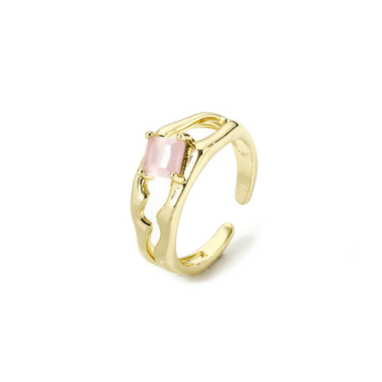 Image de 1 Pièce Bagues Ouvert en Laiton & Résine Respectueux de la Nature À la Mode Plaqué Or Véritable 18K Rose Pour Femmes 16.9mm (Taille d'US 6.5)