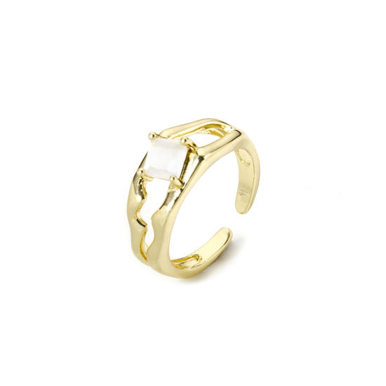 Image de 1 Pièce Bagues Ouvert La Saint Valentin en Laiton & Résine Respectueux de la Nature À la Mode Plaqué Or Véritable 18K Blanc Pour Femmes 16.9mm (Taille d'US 6.5)
