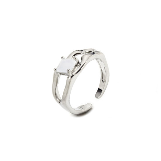 Image de 1 Pièce Bagues Ouvert en Laiton & Résine Respectueux de la Nature À la Mode Plaqué Platine Véritable Blanc Pour Femmes 16.9mm (Taille d'US 6.5)