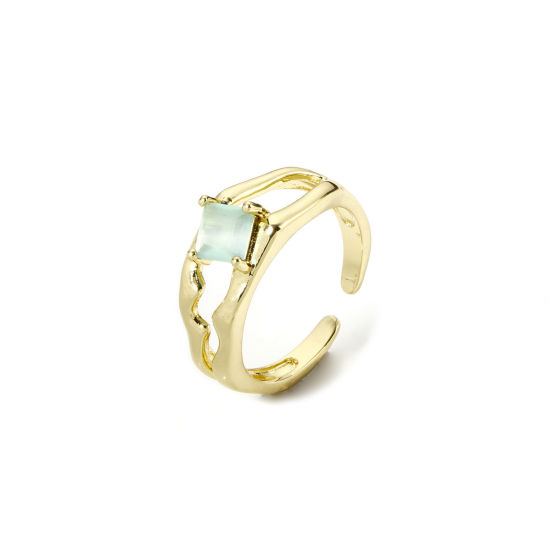 Image de 1 Pièce Bagues Ouvert en Laiton & Résine Respectueux de la Nature À la Mode Plaqué Or Véritable 18K Vert Pour Femmes 16.9mm (Taille d'US 6.5)