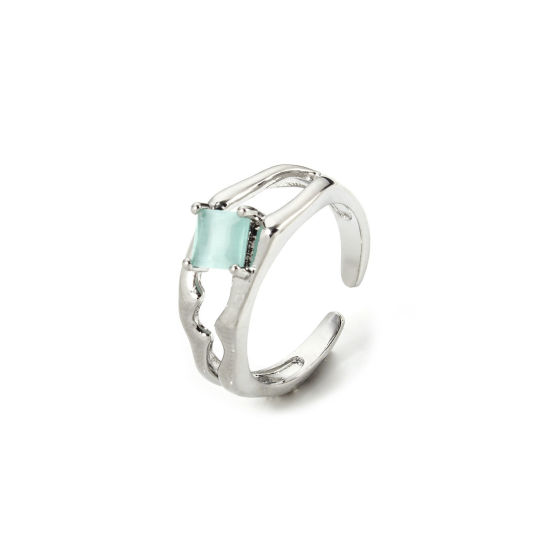 Image de 1 Pièce Bagues Ouvert La Saint Valentin en Laiton & Résine Respectueux de la Nature À la Mode Plaqué Platine Véritable Vert Pour Femmes 16.9mm (Taille d'US 6.5)