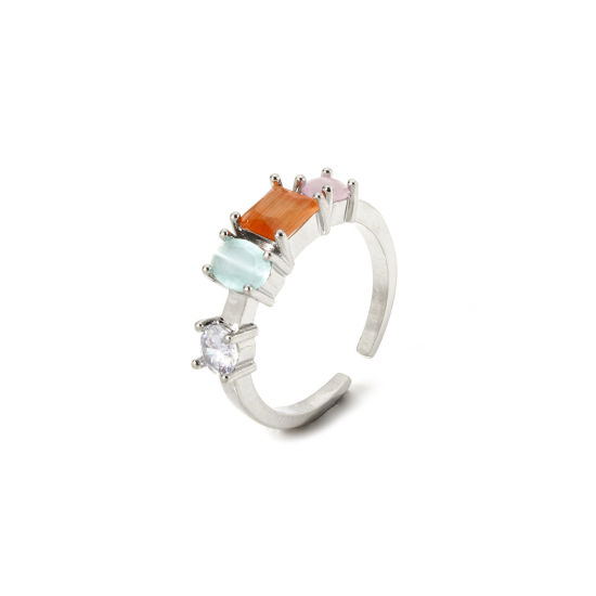 Image de 1 Pièce Bagues Ouvert La Saint Valentin en Laiton & Résine Respectueux de la Nature À la Mode Plaqué Platine Véritable Multicolore Pour Femmes 16.9mm (Taille d'US 6.5)