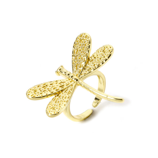 Picture of 1 Piece Eco-friendly Stylish Insect 18K Real Gold Plated Brass Open Dragonfly Animal Rings For Women 16.9mm(US Size 6.5)