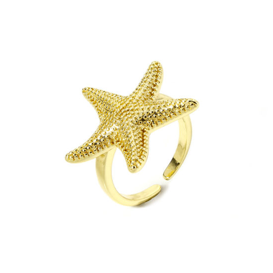 Picture of 1 Piece Eco-friendly Stylish Ocean Jewelry 18K Real Gold Plated Brass Open Star Fish Rings For Women 17.3mm(US Size 7)