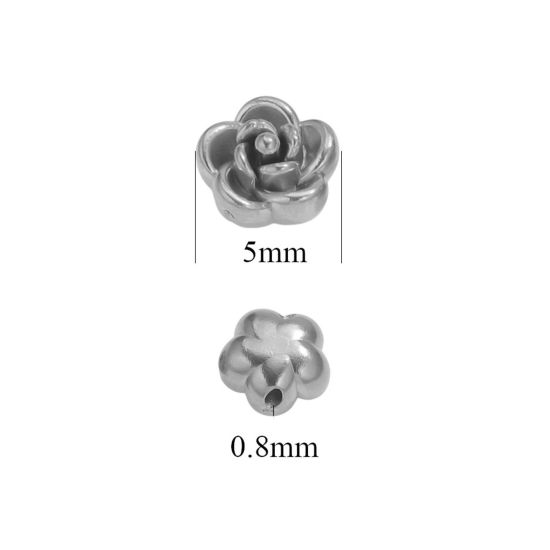 Image de 5 Pcs Perles pour DIY Fabrication de Bijoux en 304 Acier Inoxydable Respectueux de la Nature Argent Mat Rose 3D 5mm Dia., Trou: env. 0.8mm