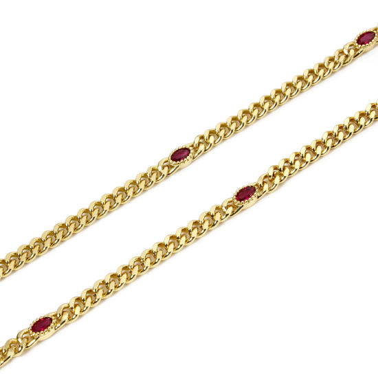 Imagen de 1 M Respetuoso del Medio Ambiente Latón Cadenas de Curb Para Accesorios Hechos a Mano para Hacer Joyas Óvalo 18K Oro Real Chapado Rojo 4.5mm